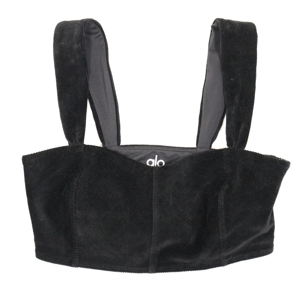 Alo Yoga Crop Top Corduroy Ribbed Athleisure Black Women M EUC
